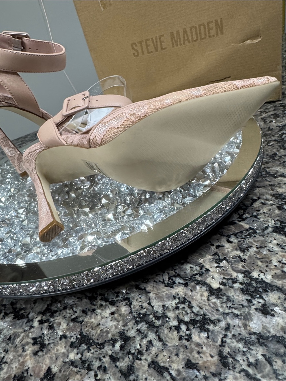 Steve Madden Sarantos mesh Nude Blush Lace Pointed-Toe Ankle Strap Heels NEW 7 - Picture 12 of 16